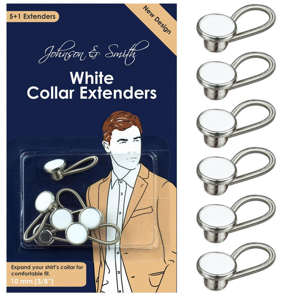 White Metal Collar Extenders by Johnson & Smith – Stretch Neck Extender for 1/2 Size Expansion of Men Dress Shirts, 5 +1 Pack, 3/8"